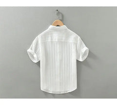 2024 Summer Trendy Men's Shirt Short Sleeved Thin Ice Silk Non Iron Pressed Wrinkle Texture Casual Loose Cardigan Lined Top