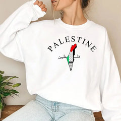 Palestine Map Sweatshirt – Palestinian Arabic Name Print Crewneck Pullover for Adults