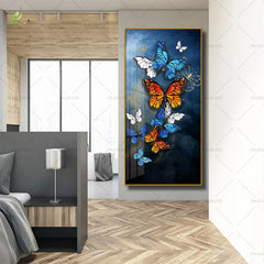 High-End Porcelain Art – Sparkling Crystal Accent Painting with Butterfly Hanging & LED Lights