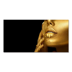 Large Black Woman Portrait with Gold Lips – Modern Oil Painting Poster for Home Wall Decoration (Unframed)