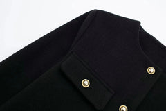 Women Elegant Cropped Jacket Women's Fashion Jacket O-Neck Long Sleeved Flip Pocket Coat Female Casual Outwear Tops