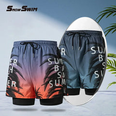 Double-Layer Swim Trunks for Men – Boxer Shorts with Anti-Embarrassment Lining | Professional Beach Pants & Adult Swim Gear