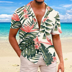 Summer Animal Crane Men's Hawaiian Shirt – 3D Plant & Flower Print Beach Shirt, Plus Size up to 5XL
