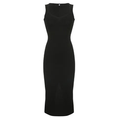 CIBBAR Basic Knit Long Dress – Korean Fashion Square Collar Sleeveless Women’s Casual Summer Y2K Vintage Outfit