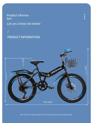 Folding Mountain Bike for Kids – 18/20 Inch Variable Speed Bicycle for Boys & Girls | Student Road Bike | Bicicleta de Estrada