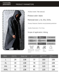 Black Fashion Adult Waterproof Long Raincoat Ladies Men Raincoat Hooded Outdoor Hiking Trip Fishing Mountaineering