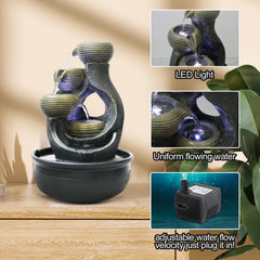 15.7" Relaxation Indoor Tabletop Waterfall Fountain with LED Light - Portable Decoration for Living Room, Home, Office & Bedroom