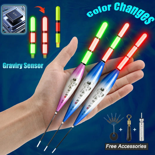 Fishing Floats for Sea & Rock – Smart IC Slip Bobber with Gravity Sensor | Color-Changing LED Luminous Fishing Tackle
