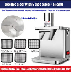 Commercial Electric Vegetable Dicer & Slicer – 5-Blade Food Processor for Cubing, Strips & Slices of Potatoes, Carrots & Fruits