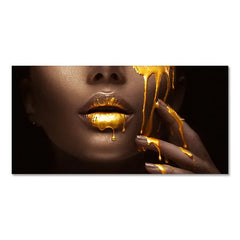 Large Black Woman Portrait with Gold Lips – Modern Oil Painting Poster for Home Wall Decoration (Unframed)