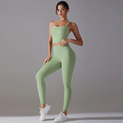 Halter Yoga Suit Sports Set – Sleeveless Gym Top & Pants for Fitness, Running, Cycling, and Training