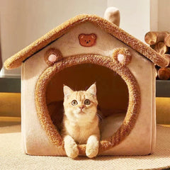 Cartoon House Pet Bed – Arctic Fleece & Plush, Removable & Washable, Ideal for Cats & Small Dogs
