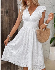 Multi-Colored Summer Dress for Women – Fashionable Casual Commuting Dress with Lotus Leaf Sleeves & Elegant Temperament