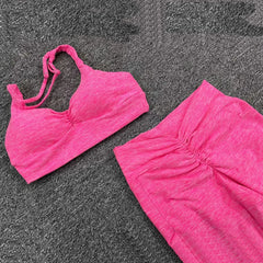 1/2PCS V-Back Halter Sports Bra & Scrunch Legging Set – Squat Proof, Pocket, Lycra Workout Yoga Gym Fitness Suit