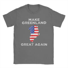 Make Greenland Great Again" Map T-Shirt – Pure Cotton Crewneck, USA Flag Design, Plus Size Short Sleeve Tee
