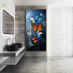 High-End Porcelain Art – Sparkling Crystal Accent Painting with Butterfly Hanging & LED Lights