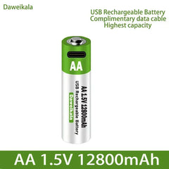 12800mAh 1.5V AA USB Rechargeable Lithium Battery – Type-C Charging | For Remote, Mouse, Toys
