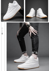 Men's Genuine Leather Height-Increasing Sneakers – Casual White Platform Shoes with 6/8/10CM Lift Insole