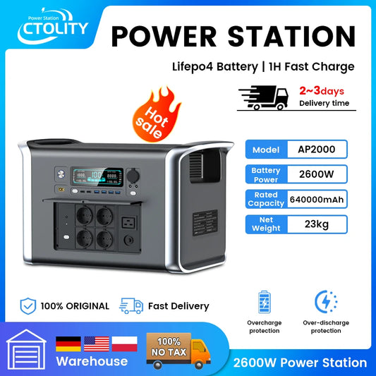0W 1000W 2000W Portable Power Station | Solar Generator | LiFePO4 Battery | 110V/220V AC Outlets | Camping, Home, RV, Emergency Backup, Outdoor Power Supply