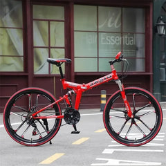 24/26-Inch MTB Folding Mountain Bike – Dual Disc Brakes, Full Suspension, Soft Tail Cross Country Bicycle | Variable Speed City Bike