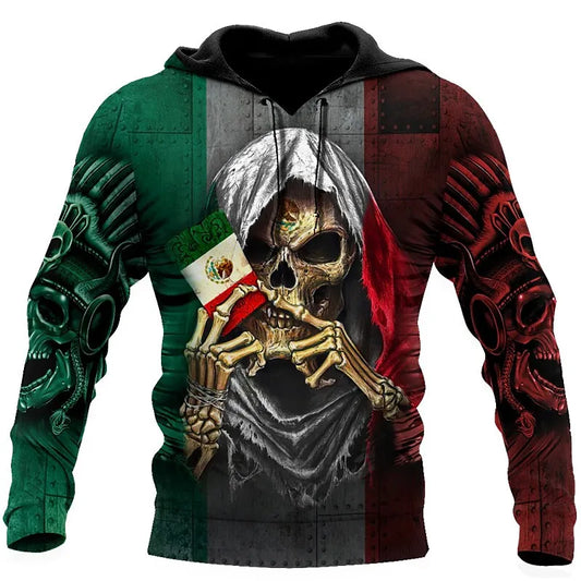 Mexico Flag Print Hoodie For Men Mexican Hooded Sweatshirt Vintage Personalised Men Clothing Winter Oversized Casual Pullover