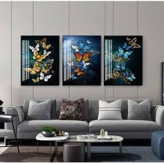 Big Yellow Butterfly & Abstract Golden Blue Butterfly Wall Art – Modern Prints for Living Room Decoration