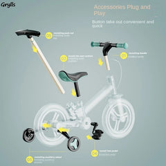 Grylls 2-in-1 Children's Balance Bike & Scooter - Multi-Functional Folding Baby Bike, Toddler Scooter, and Baby Cart | Lightweight, Adjustable, and Safe for Kids