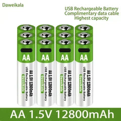 12800mAh 1.5V AA USB Rechargeable Lithium Battery – Type-C Charging | For Remote, Mouse, Toys