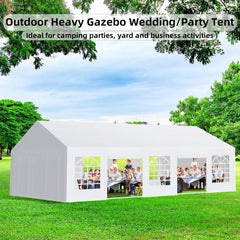 20 x 32 FT Outdoor Party Camping Gazebo Shelter Events Tent w/Removable Sidewalls & 3 Storage Bags, White