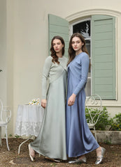 Spring Summer Women’s Elegant Satin Maxi Dress with Knitted Top | 2-Piece Floor-Length Outfit Set