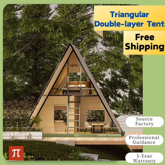 Triangular Double-Layer Oxford Tent – 2-Story Luxury Villa Cabin with Galvanized Frame | Rainproof & Anti-Light Glamping Tent for Outdoor Camping