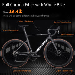 KOOTU Full Carbon Fiber Road Bike – Ultra-Light Pure Oil Disc Brake Bicycle with SHIMANO R7120 24-Speed Components | Performance Cycling for Adults