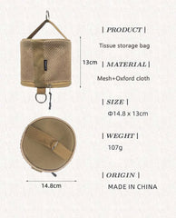 Portable Camping Tissue Case | Roll Paper Storage Bag with Hook | Tent Hanging Napkin Holder