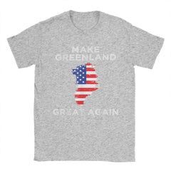 Make Greenland Great Again" Map T-Shirt – Pure Cotton Crewneck, USA Flag Design, Plus Size Short Sleeve Tee