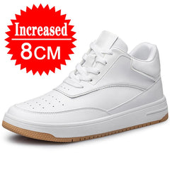 Men's Genuine Leather Height-Increasing Sneakers – Casual White Platform Shoes with 6/8/10CM Lift Insole