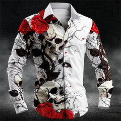 2024 New Men's Halloween Fashion Shirt 3D Devil Pumpkin Print Long Sleeve Halloween Street Buttoned Single Breasted Shirt S-5XL