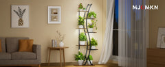 62" Tall 7-Tier Metal Plant Stand with Grow Light - Curved Corner Shelf for Indoor Plants & Flowers