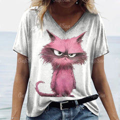 Summer Women’s Cat Print T-Shirt – Casual 3D Short Sleeve Crew Neck Pullover, Oversized Streetwear