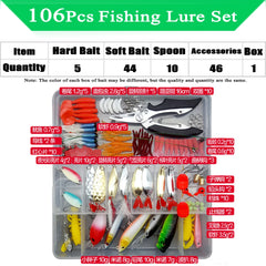Fishing Lure Kit – Soft & Hard Bait Set | Minnow, Metal Jig, Spoon, Crankbait for Bass & Pike | Tackle Accessories with Box