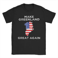 Make Greenland Great Again" Map T-Shirt – Pure Cotton Crewneck, USA Flag Design, Plus Size Short Sleeve Tee