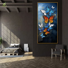 High-End Porcelain Art – Sparkling Crystal Accent Painting with Butterfly Hanging & LED Lights