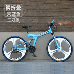 24/26-Inch MTB Folding Mountain Bike – Dual Disc Brakes, Full Suspension, Soft Tail Cross Country Bicycle | Variable Speed City Bike