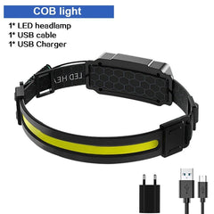 High Power LED Headlamp – 7 Modes XPE+COB Sensor Headlight with 18650 Battery for Fishing & Hunting