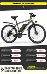 IDOTATA Electric Bicycle 48V 12.8AH Lithium Battery 500W Motor Adult Mountain Electric Bike 21Speed Cycling Bicycle 26INCH Ebike