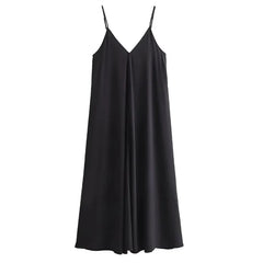 Summer Women's Loose Sleeveless Black Long Dress – Thin Straps, Backless Beach Holiday Maxi Dress