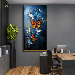 High-End Porcelain Art – Sparkling Crystal Accent Painting with Butterfly Hanging & LED Lights
