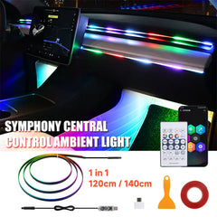 110/140cm Car Ambient LED Lights – RGB Symphony Atmosphere Lamp for Tesla Model 3/Y/S/X with USB APP & Remote