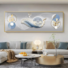Chinese Style Golden Leaves & Deer Canvas Painting – Feng Shui Mountain Wall Art for Living Room (Unframed)