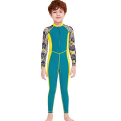 One-Piece Boys’ Long Sleeve Swimsuit – Kids’ Sun Protection Swimwear with Matching Swimming Cap