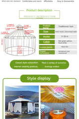 Large Mongolian Yurt Tent – Double Slope Steel & Bamboo Frame, Water-Resistant PVC, Glamping, Farmhouse, Restaurant, BBQ